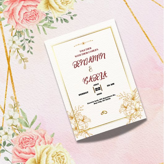 Invitation de mariage botanique or