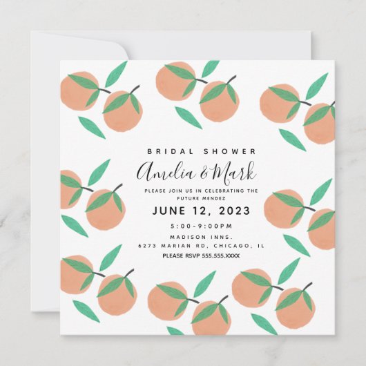 Invitation de mariage botanique orange dessinée à (Devant)