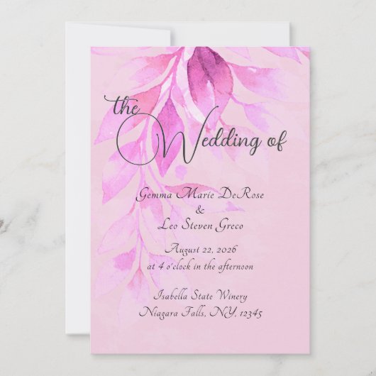 Invitation de mariage botanique rose (Devant)