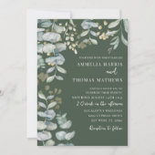 Invitation de mariage botanique vert foncé eucalyp (Devant)