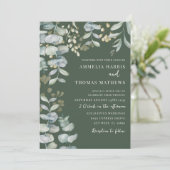 Invitation de mariage botanique vert foncé eucalyp (Debout devant)