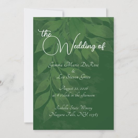 Invitation de mariage botanique verte (Devant)