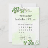 Invitation de mariage botanique verte et blanche (Devant)