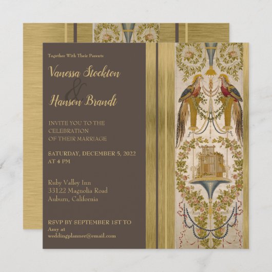 Invitation de mariage brodée élégante vintage (Devant / Derrière)