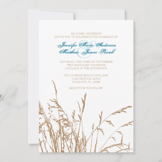 Invitation de mariage Brown et Turquoise Sea Grass (Devant)