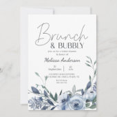 Invitation de mariage brunch Fleurs Bleu Poussiére (Devant)