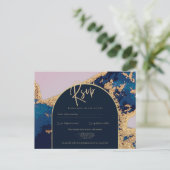 Invitation de mariage Budget Agate Bleu Or Code QR (Debout devant)