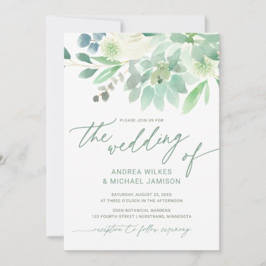 Invitation de mariage Cactus Succulent Aquarelle V (Devant)