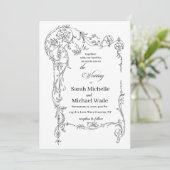 Invitation de mariage calligraphiée avec cadre flo (Debout devant)