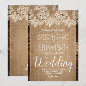 Invitation de Mariage campagnard de la dentelle et (Devant / Derrière)