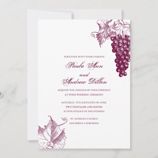 Invitation de mariage campagnard de vin (Devant)