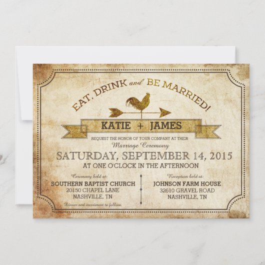 Invitation de Mariage campagnard rustique vintage (Devant)