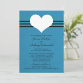 Invitation de mariage cardiaque moderne, bleu (Debout devant)