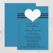 Invitation de mariage cardiaque moderne, bleu (Devant / Derrière)