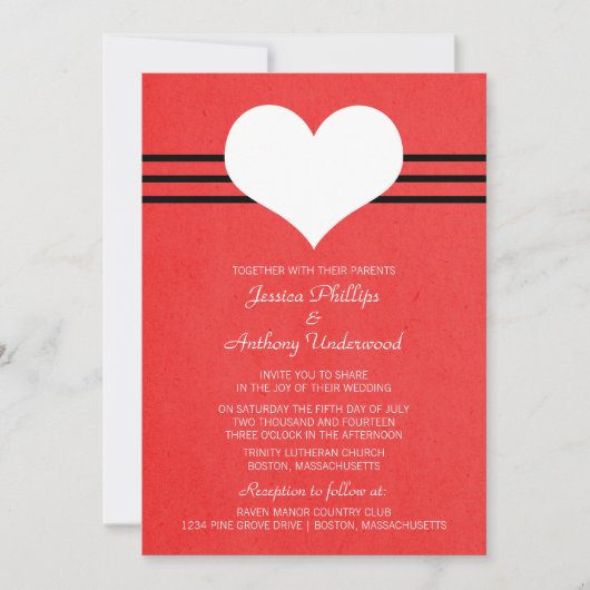 Invitation de mariage cardiaque moderne, Rouge (Devant)