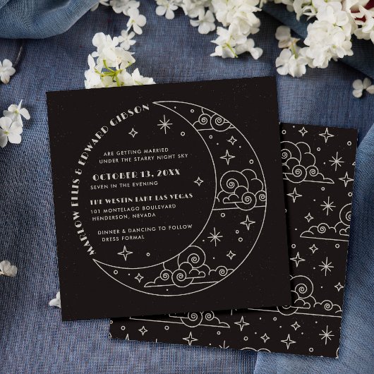 Invitation de mariage céleste Black Moon & Stars