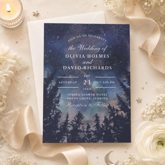 Invitation de mariage céleste forêt nuit étoilée