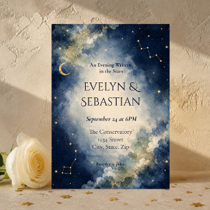 Invitation de mariage céleste Nuit étoilée bleue