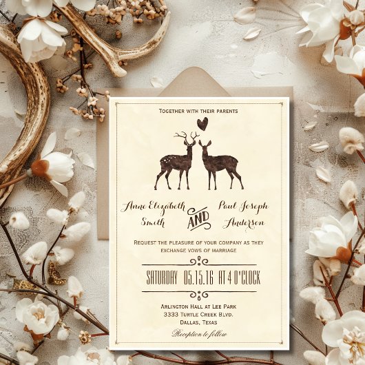 Invitation de mariage Cerfs aquarelle