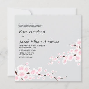 Invitation de mariage cerise en fleurs // Argent