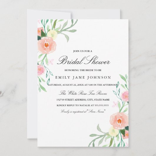 Invitation de mariage champêtre à l'aquarelle pour (Devant)