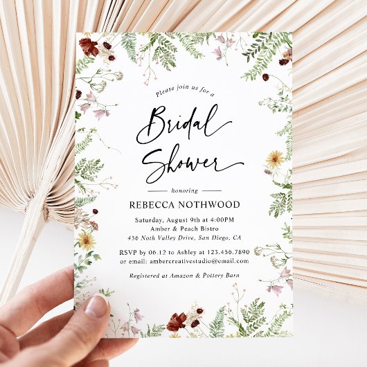 Invitation de mariage champêtre bohème avec fleurs