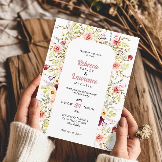 Invitation de mariage champêtre chic avec fleurs s