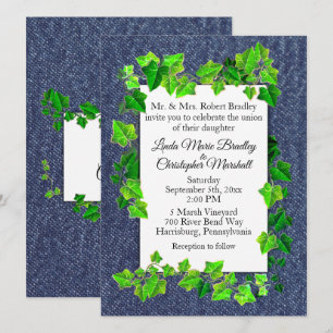 Invitation de mariage champêtre en denim Vignes