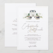 Invitation de mariage - Château français à l'aquar (Devant / Derrière)