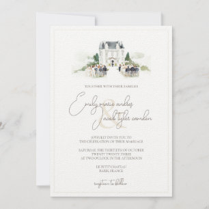 Invitation de mariage - Château français à l'aquar
