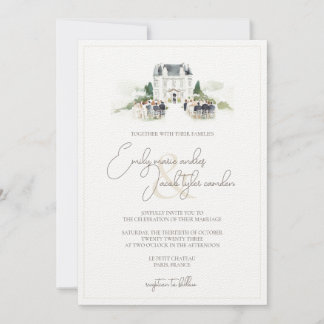 Invitation de mariage - Château français à l'aquar