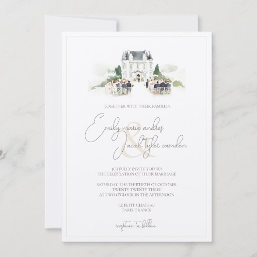 Invitation de mariage - Château français en aquare (Devant)
