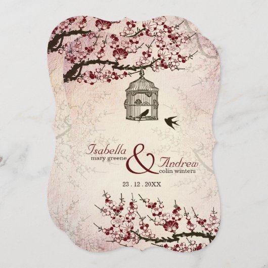 Invitation de mariage Cherry Blossom et inséparabl (Devant / Derrière)