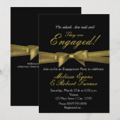 Invitation de mariage chic à nœud noir et or (Devant / Derrière)