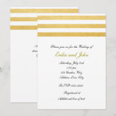 Invitation de mariage chic à rayures feuille dorée (Devant / Derrière)