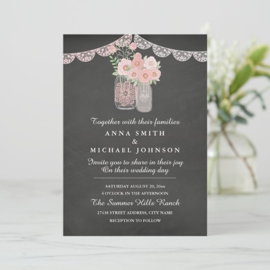 Invitation de mariage chic avec pot en grès et tab (Debout devant)