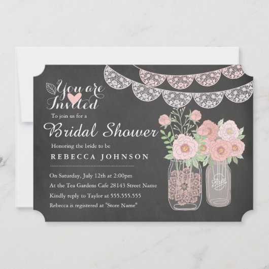 Invitation de mariage chic avec pot Mason et table (Devant)
