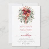 Invitation de mariage chic bordeaux florale eucaly (Devant)