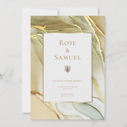 Invitation de mariage chic esthétique encre or (Devant)