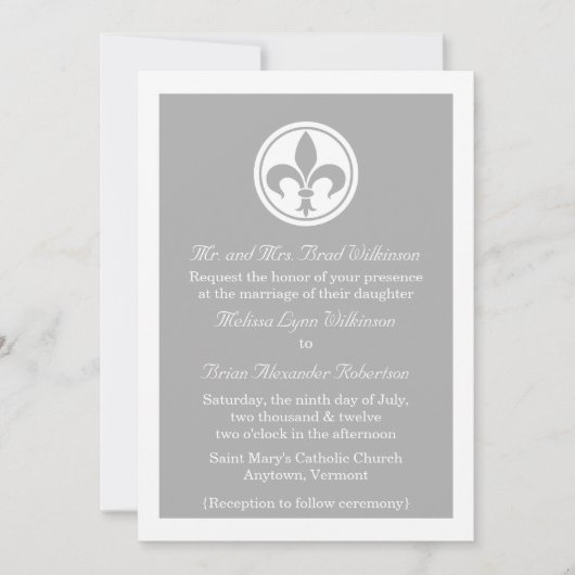 Invitation De Mariage Chic Fleur De Lis, Gris (Devant)