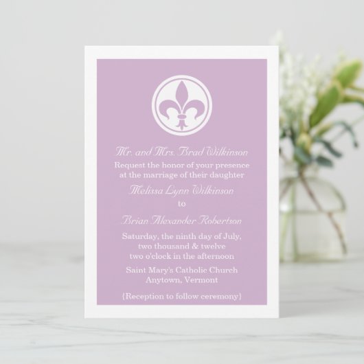 Invitation De Mariage Chic Fleur De Lis, Lilac (Debout devant)
