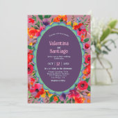 Invitation de mariage chic fleuri violet mexicain (Debout devant)