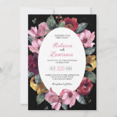 Invitation de mariage chic fleurs aquarelle noire (Devant)