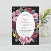 Invitation de mariage chic fleurs aquarelle noire (Debout devant)