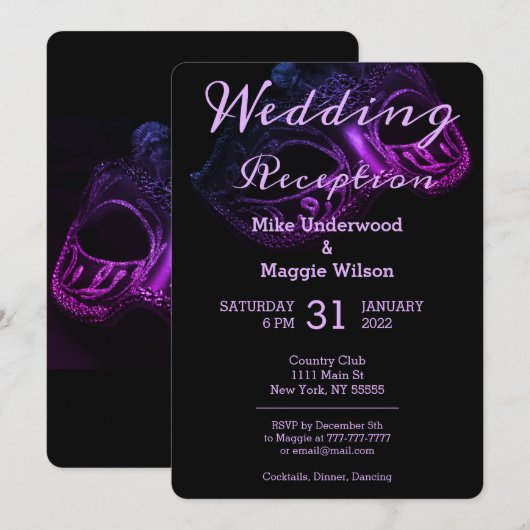 Invitation de mariage chic pour soirée en soirée (Devant / Derrière)