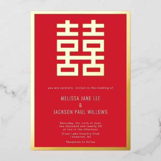 Invitation de mariage chinois à double chance en o (Recto)