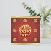 Invitation de mariage chinois Bonheur Double Rouge (Debout devant)