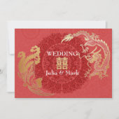 Invitation de mariage chinoise moderne rouge Drago (Devant)