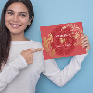 Invitation de mariage chinoise rouge moderne drago