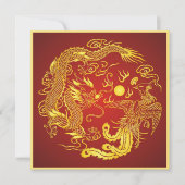 Invitation de mariage chinoise rouge or Dragon Pho (Devant)